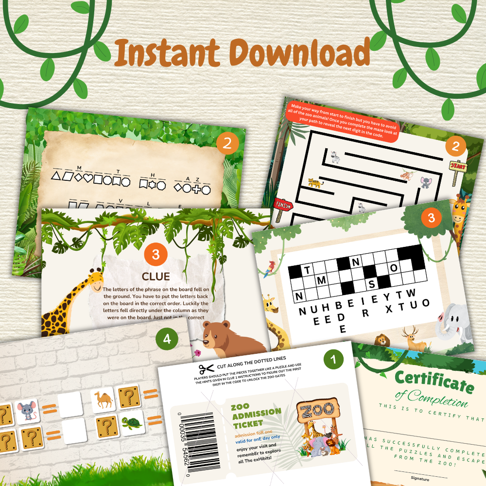 Zoo Escape Room printable for kids
